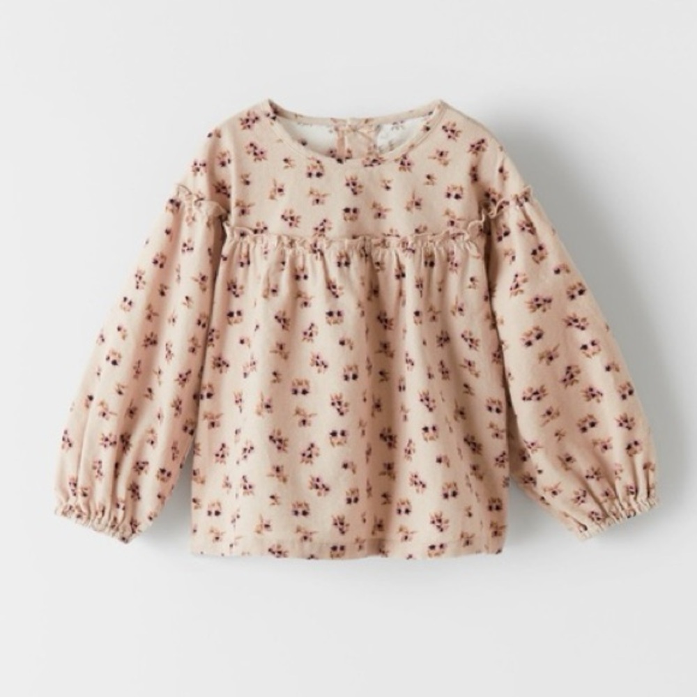 ZARA Baby Girl Corduroy Ditsy Floral Light Pink Blouse Top Size 12-18M